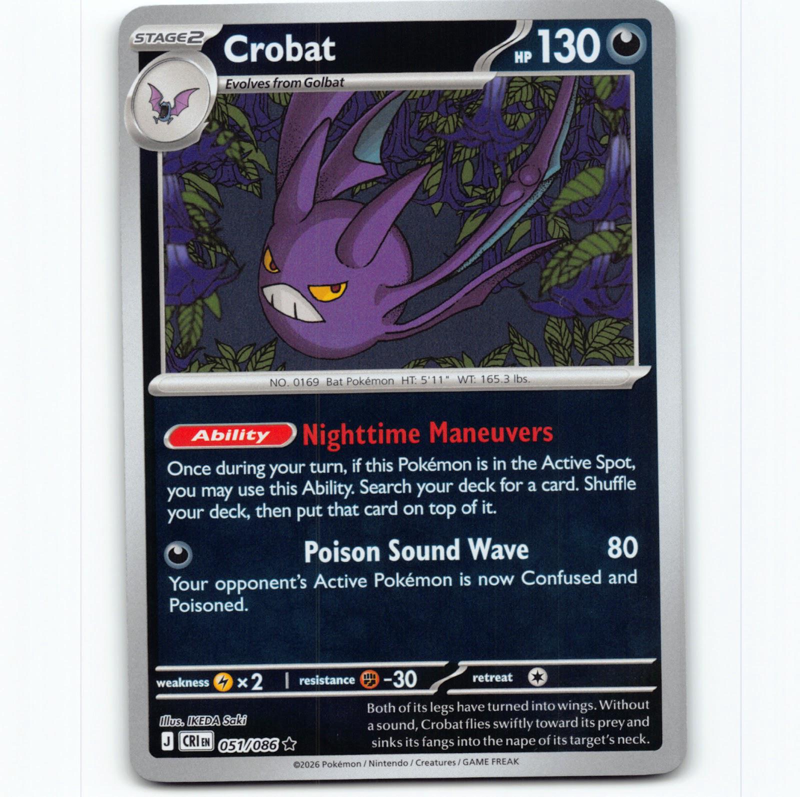 Pokémon Crobat CRI EN 051/086 Reverse Holo Pokemon Kort Chaos Rising Mega Evolut