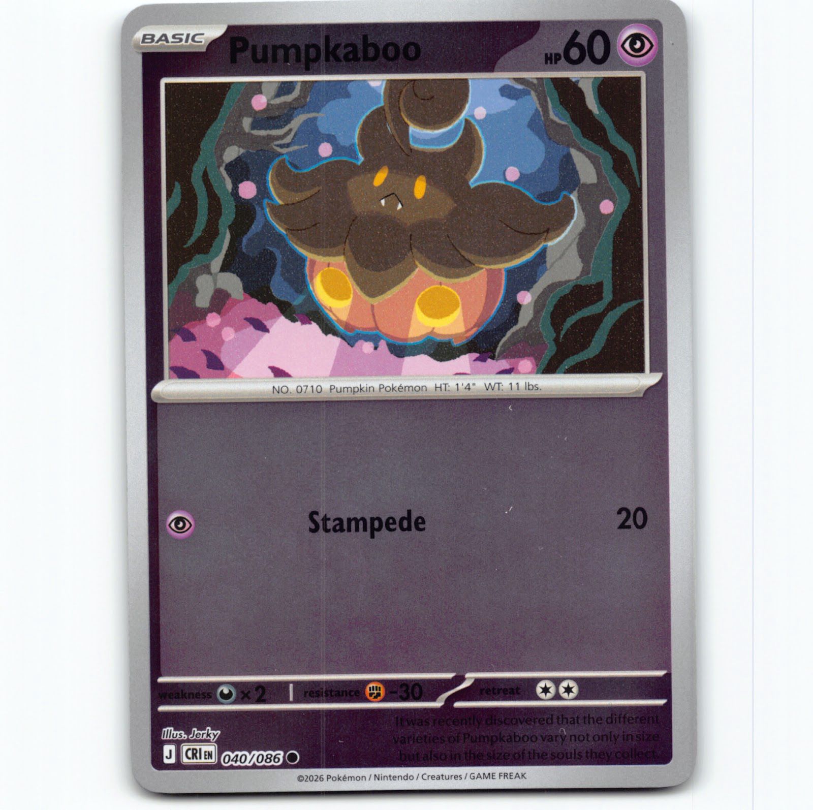 Pokémon Pumpkaboo CRI EN 040/086 Reverse Holo Pokemon Kort Chaos Rising Mega Evo
