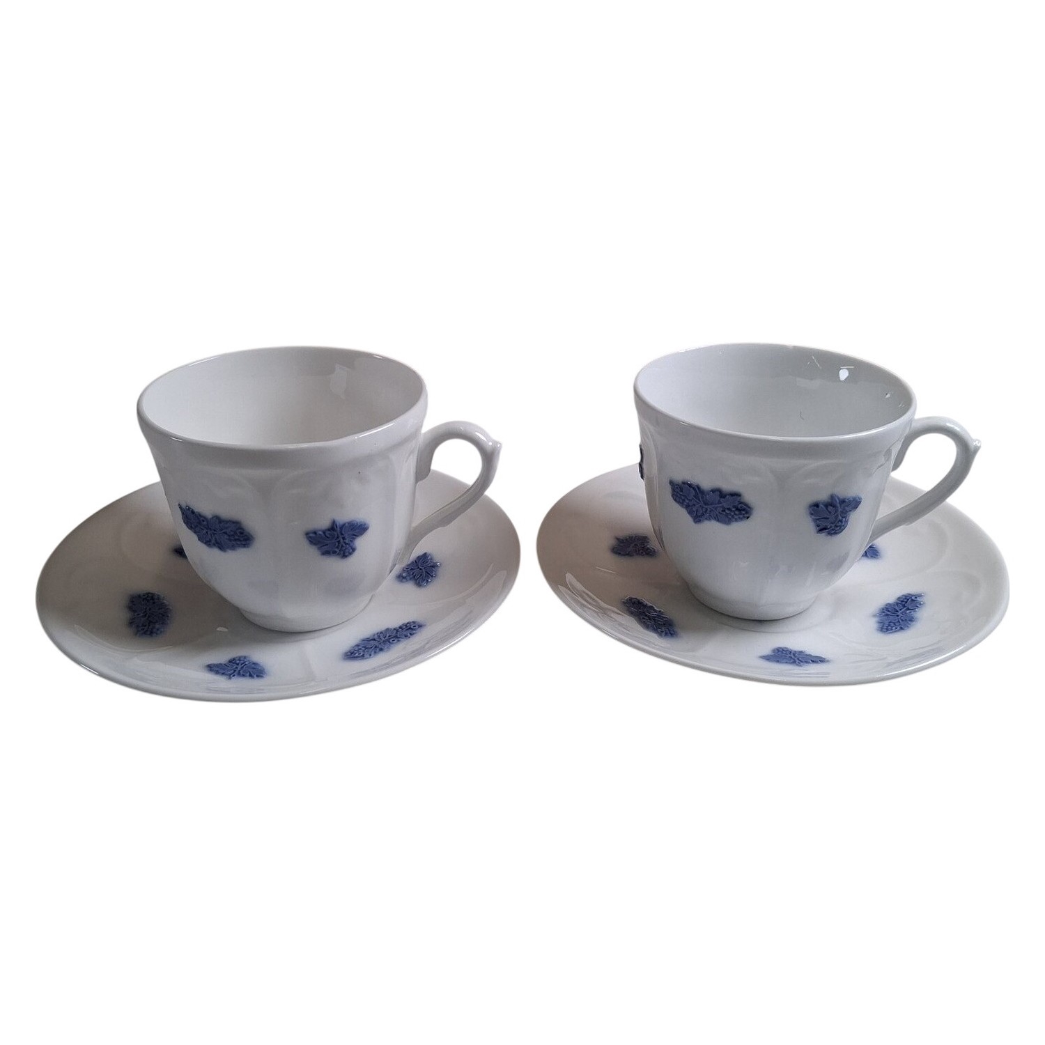 Gustavsberg Blå Blom 2 st Kaffekoppar Fat Blå Vit Porslin Kopp Vintage Sweden