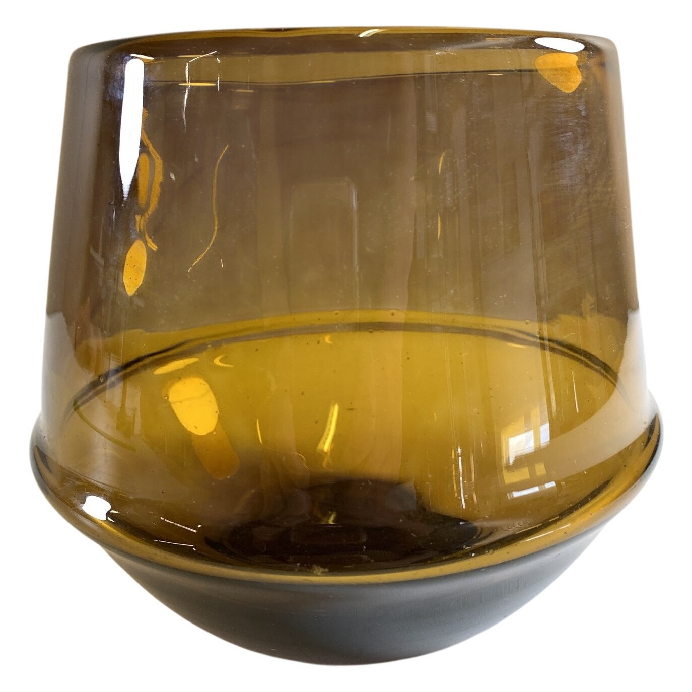 Vas Bärnstenfärgat Glas Retro Rund Äldre brun Konstglas Skandinavisk Design