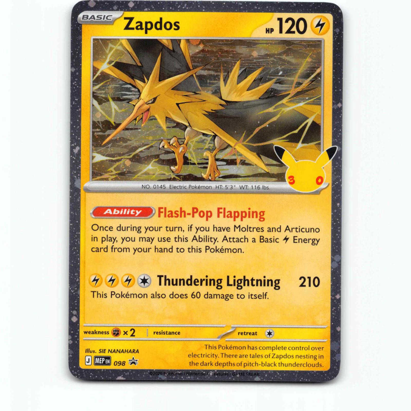 Zapdos 098 Promo Pokémon MEP EN 098 MEP Black Star Promos Pokemon Kort Promokort