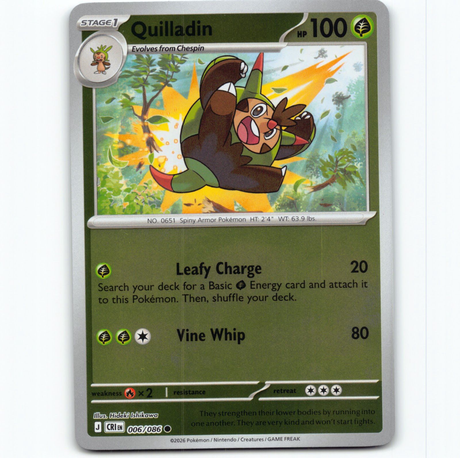 Pokémon Quilladin CRI EN 006/086 Reverse Holo Pokemon Kort Chaos Rising Mega