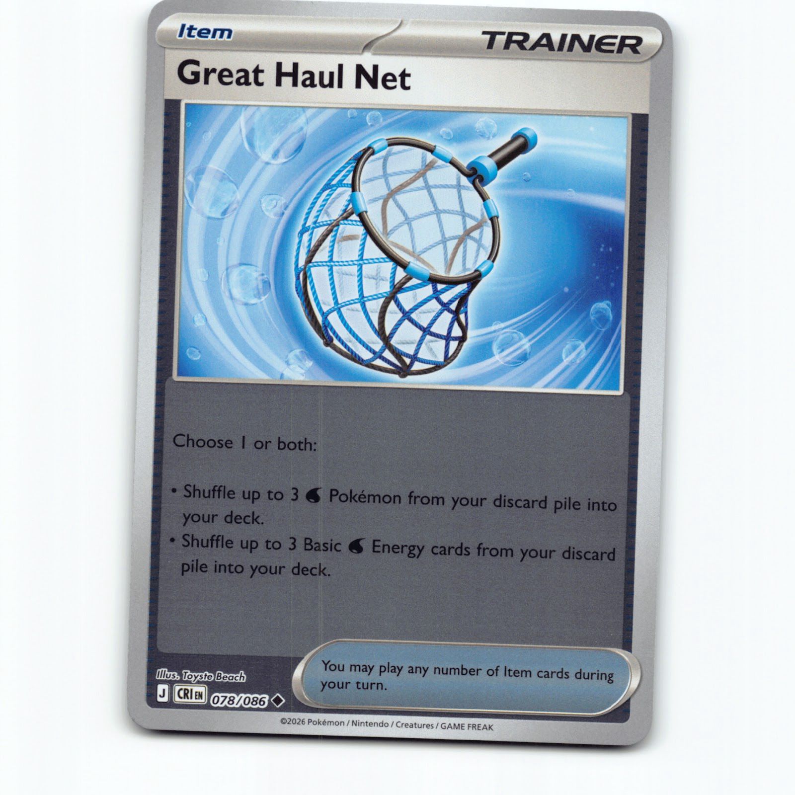 Great Haul Net 078/086 Pokémon Reverse Holo CRI EN Chaos Rising Pokemon Kort Meg