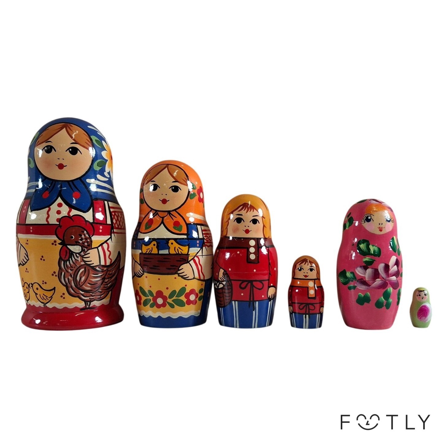 Rysk Babushka Docka Matryoshka Trä Handmålad Vintage Nesting Dolls