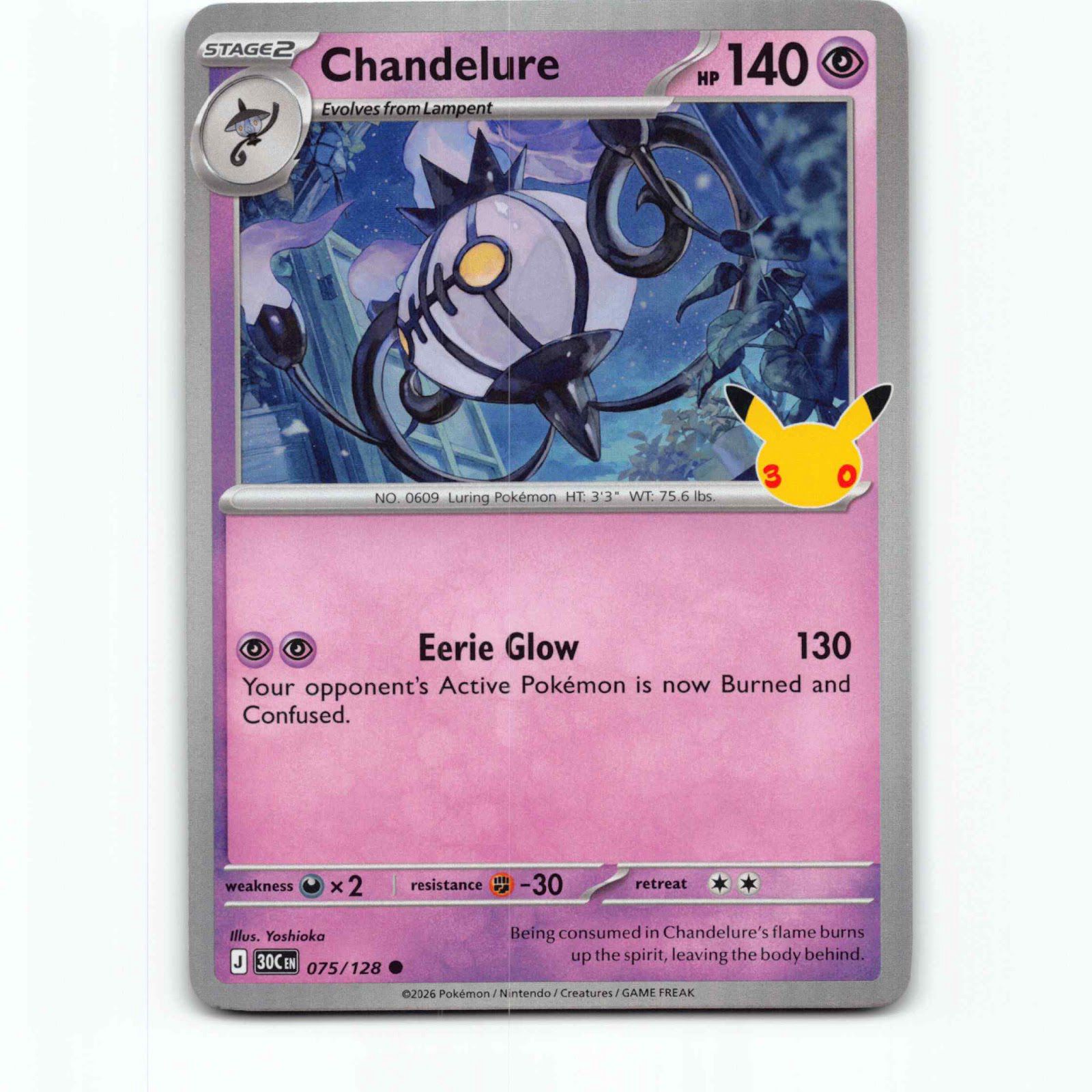 Chandelure 75 Holo Pokémon 30C EN 075/128 30th Celebration Pokemon Kort