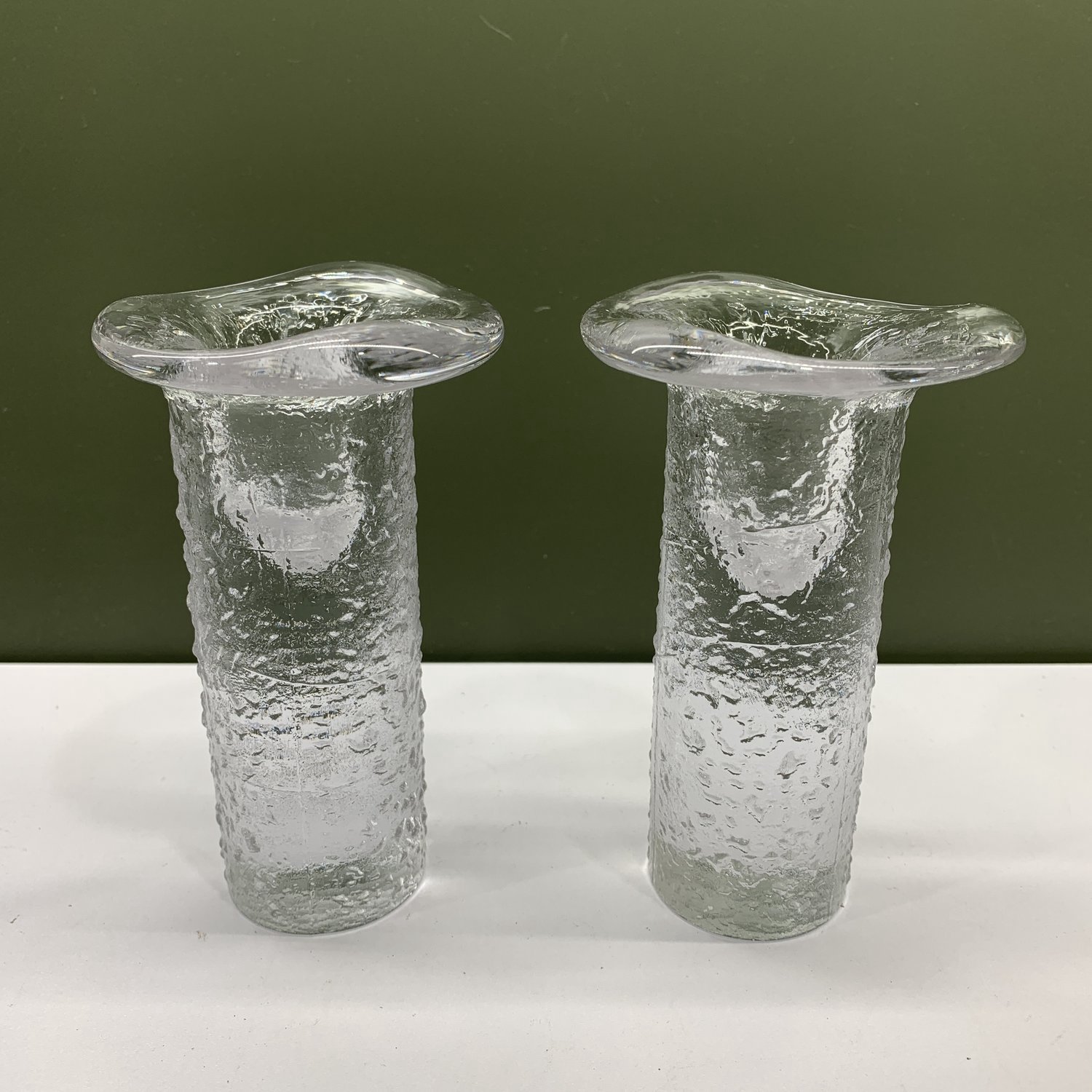 2 st Ljusstake Glas Konstglas Strukturerad Yta Klart Retro Design Skandinavisk