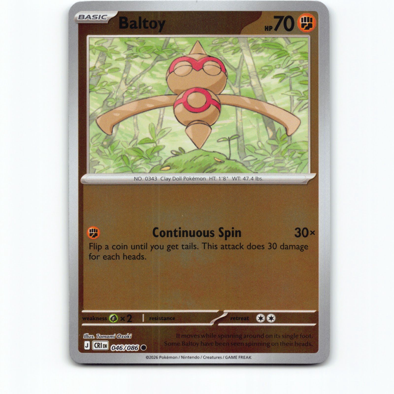 Baltoy 046/086 Pokémon Reverse Holo CRI EN Chaos Rising Pokemon Kort Mega Evolut