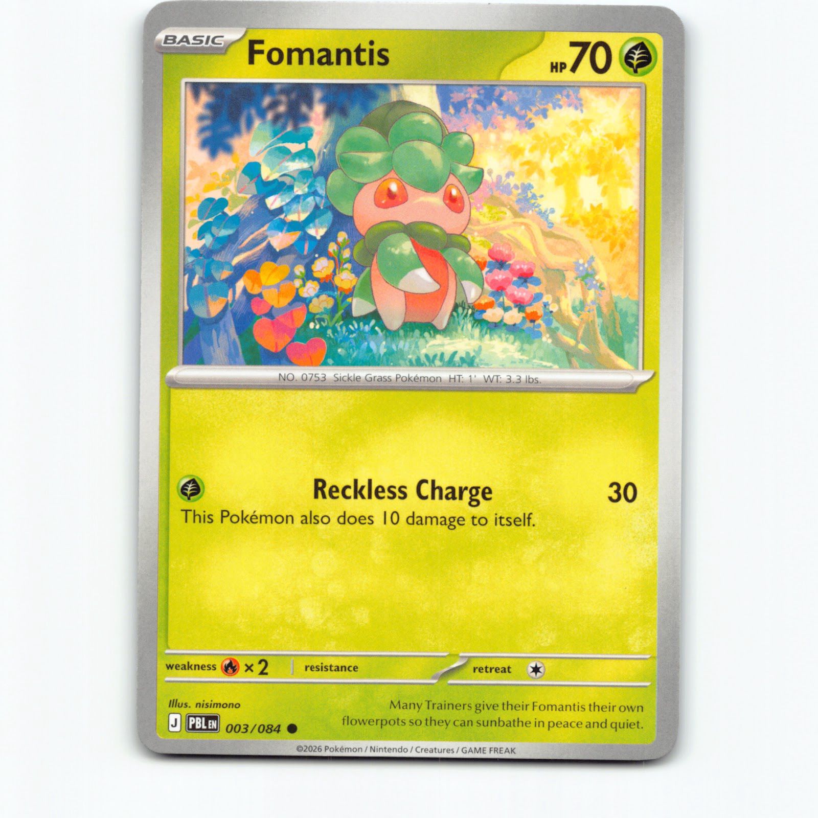 Fomantis 003/084 Pokémon PBL EN Pitch Black Pokemon Kort Mega Evolution