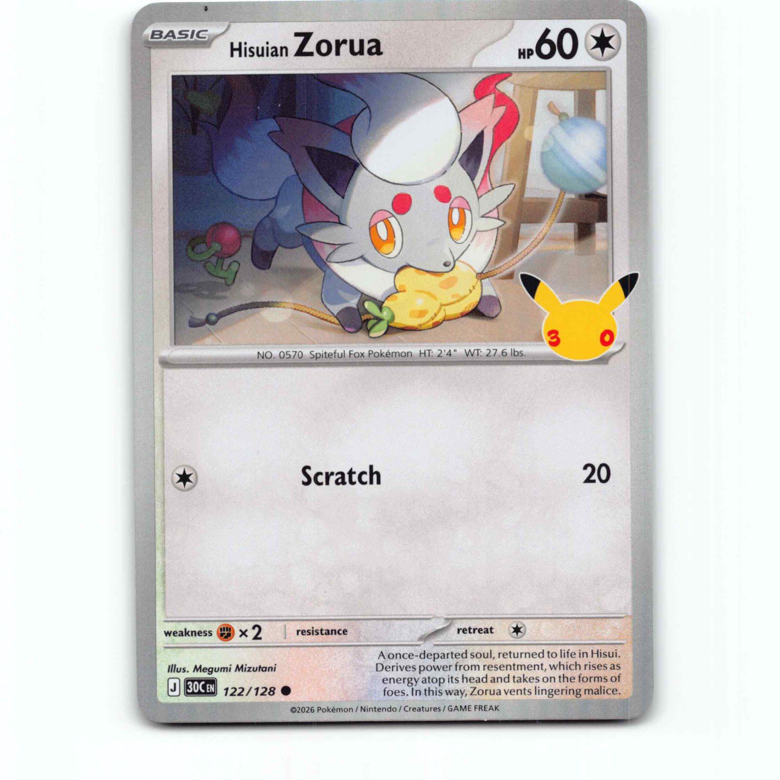 Hisuian Zorua 122 Holo Pokémon 30C EN 122/128 30th Celebration Pokemon Kort