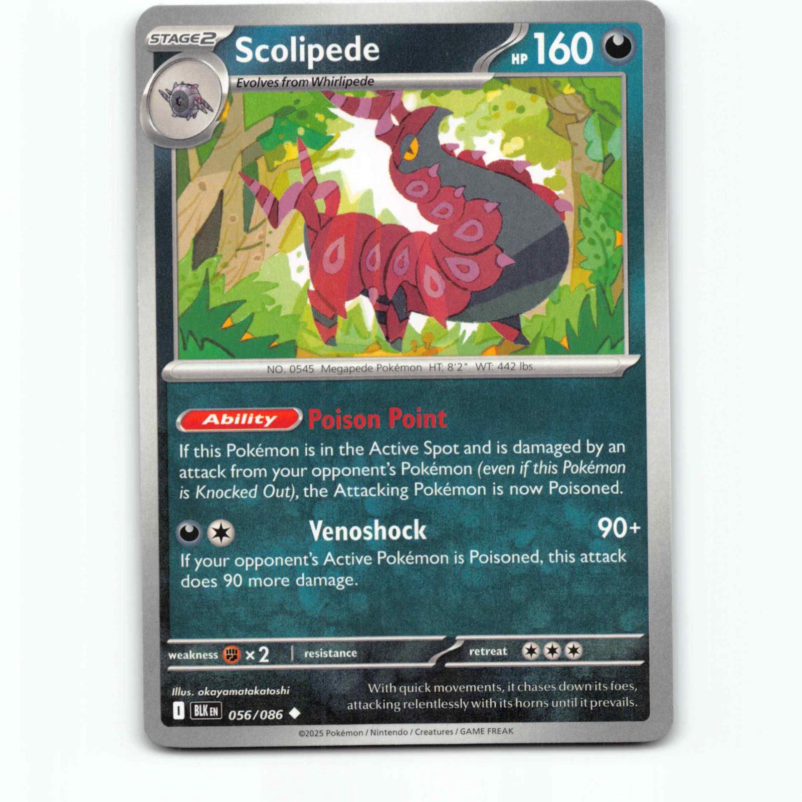 Scolipede 056/086 Pokémon BLK EN Black Bolt Pokemon Kort Scarlet & Violet