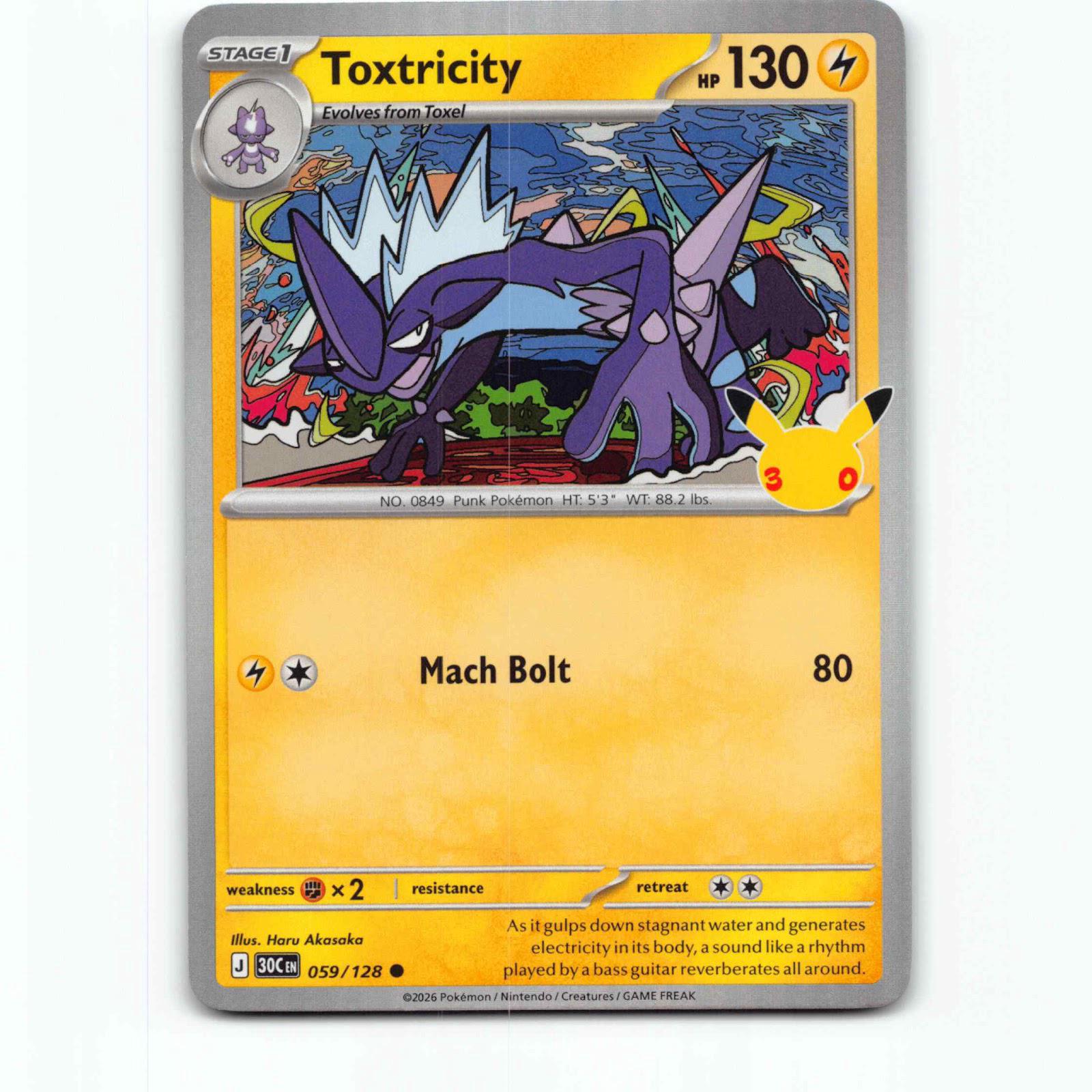 Toxtricity 59 Holo Pokémon 30C EN 059/128 30th Celebration Pokemon Kort