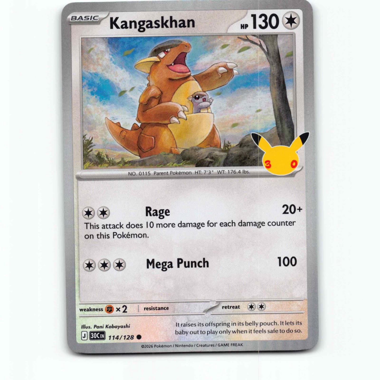 Kangaskhan 114 Holo Pokémon 30C EN 114/128 30th Celebration Pokemon Kort