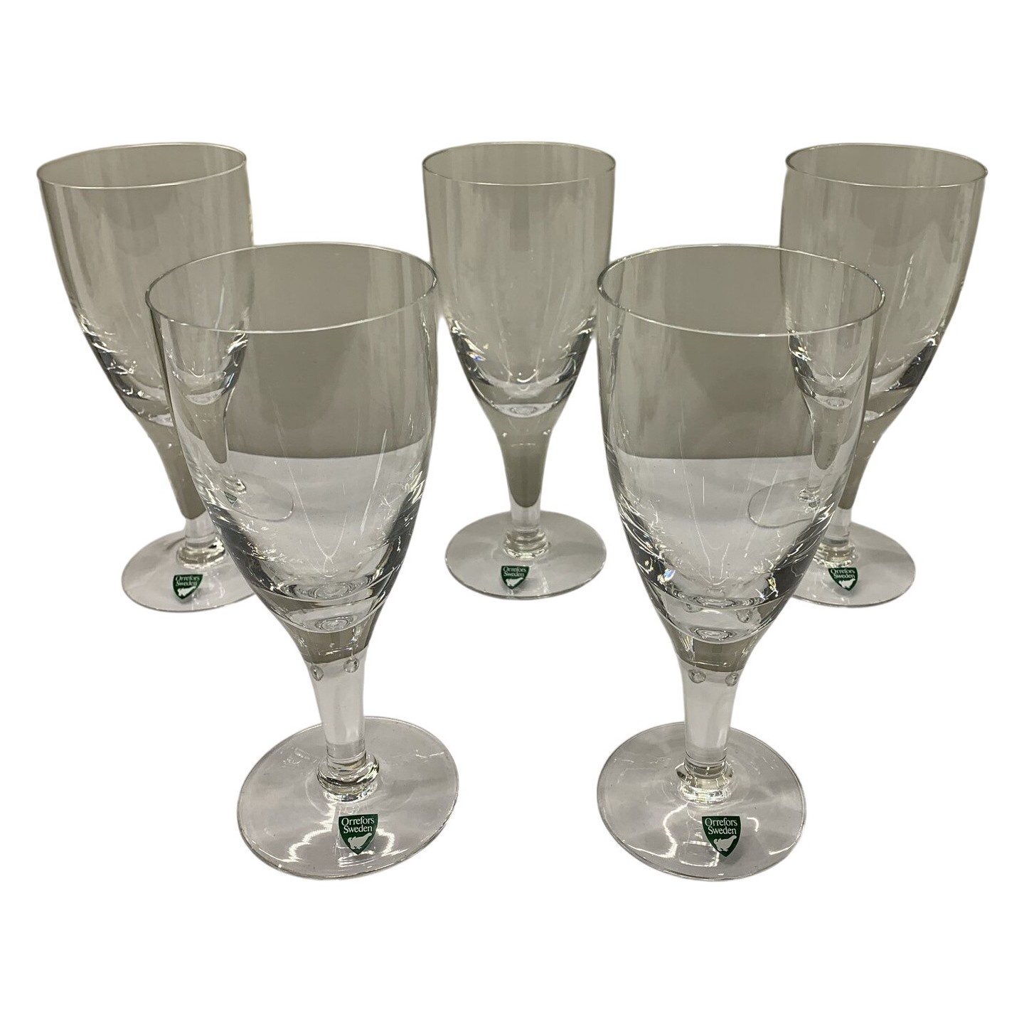 Orrefors 5 st Vinglas Kristall Klart Glas Sweden Etikettmärkta Retro Fine Dining