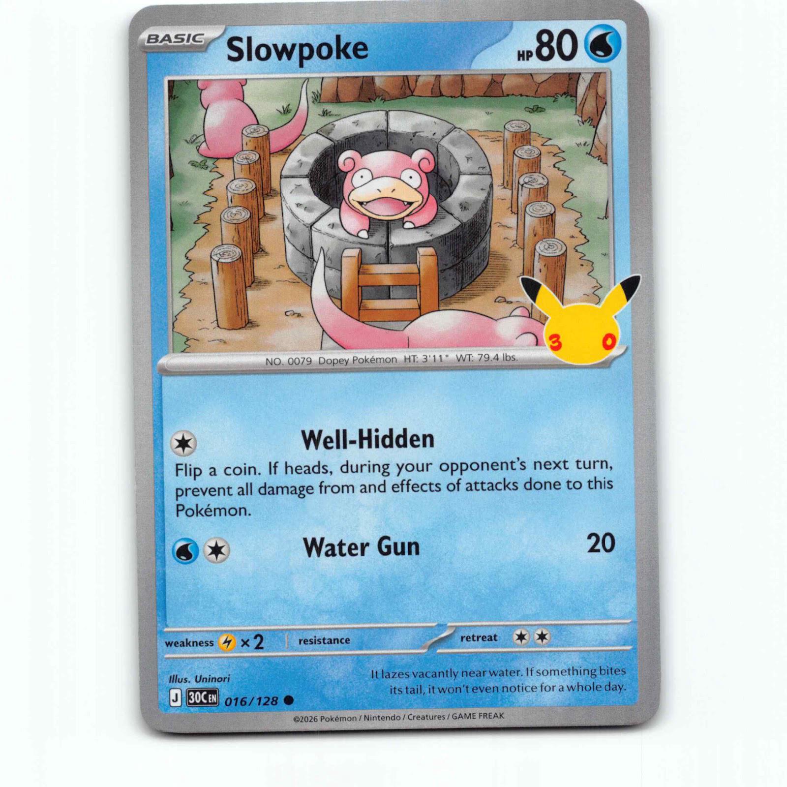 Slowpoke 16 Holo Pokémon 30C EN 016/128 30th Celebration Pokemon Kort