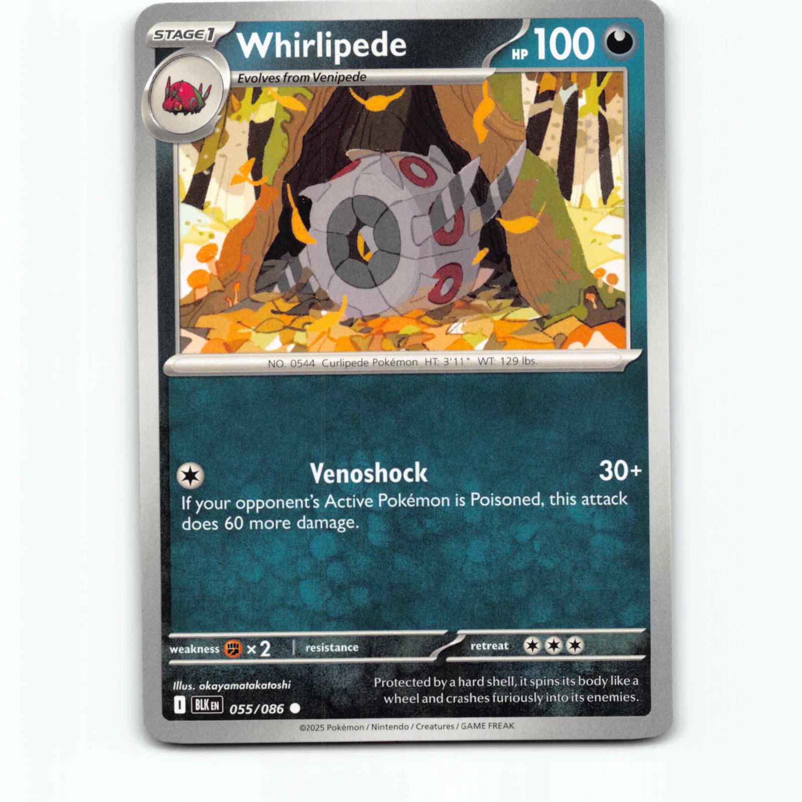 Whirlipede 055/086 Pokémon BLK EN Black Bolt Pokemon Kort Scarlet & Violet