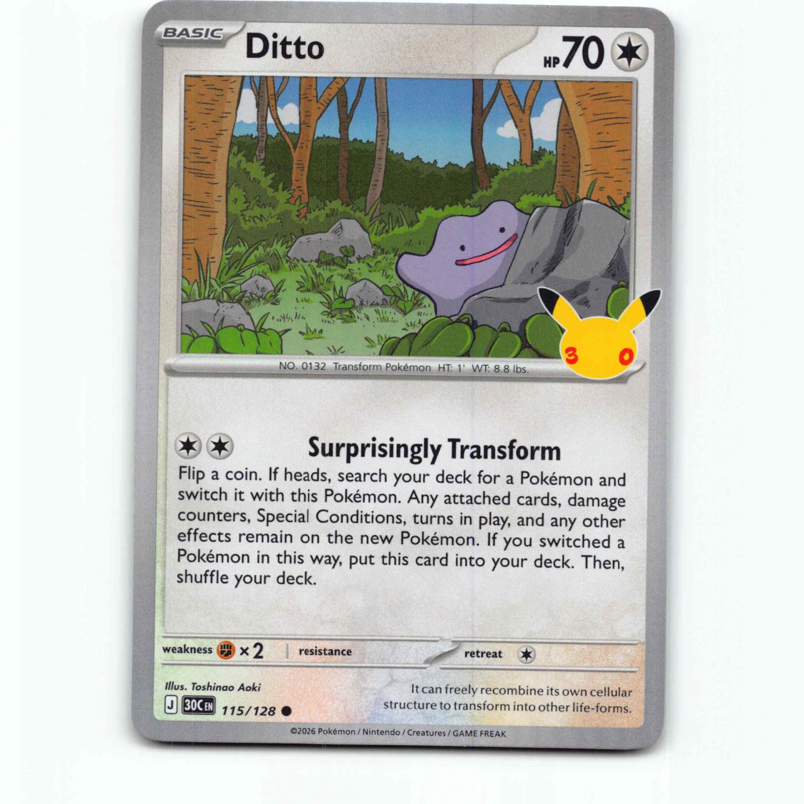 Ditto 115 Holo Pokémon 30C EN 115/128 30th Celebration Pokemon Kort