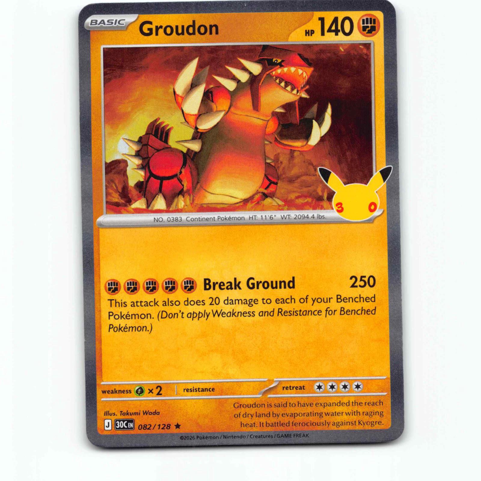 Groudon 82 Holo Pokémon 30C EN 082/128 30th Celebration Pokemon Kort