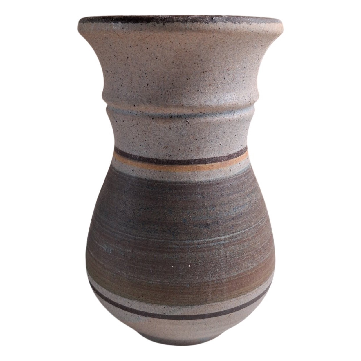 Vas 1459 Stengods Randig Brun Beige Vintage Keramik Blomvas Retro Dekor