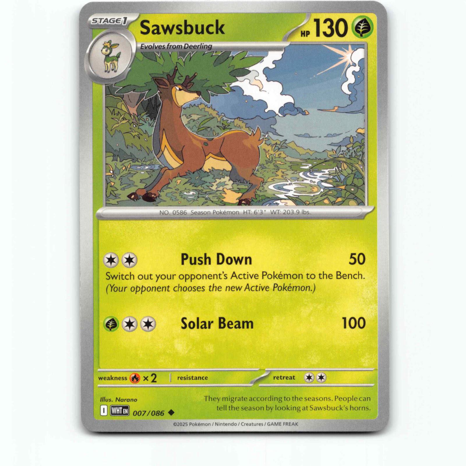 Sawsbuck 007/086 Pokémon WHT EN White Flare Pokemon Kort Scarlet & Violet