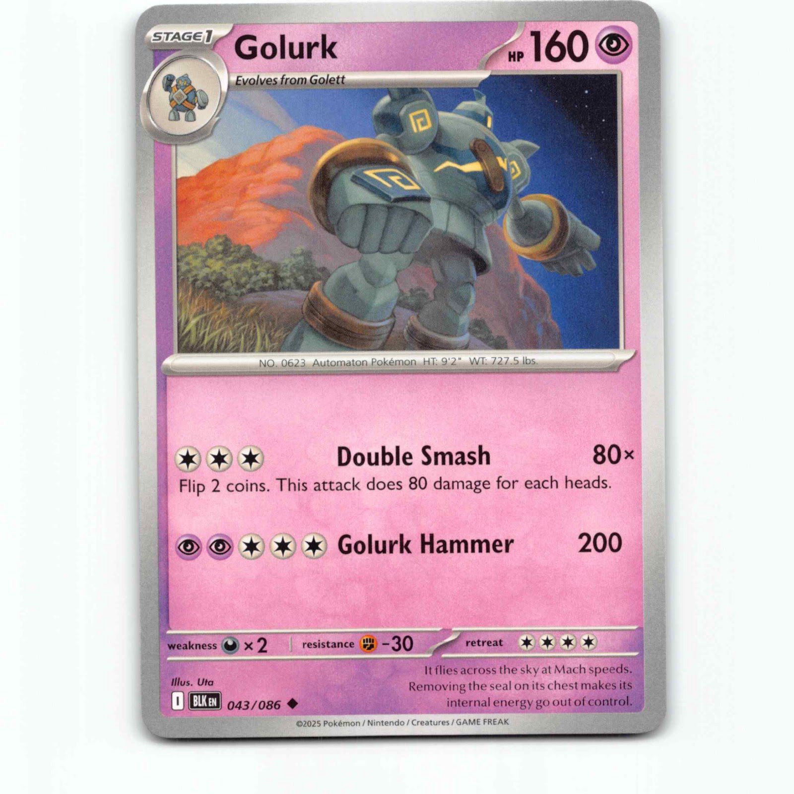 Golurk 043/086 Pokémon BLK EN Black Bolt Pokemon Kort Scarlet & Violet