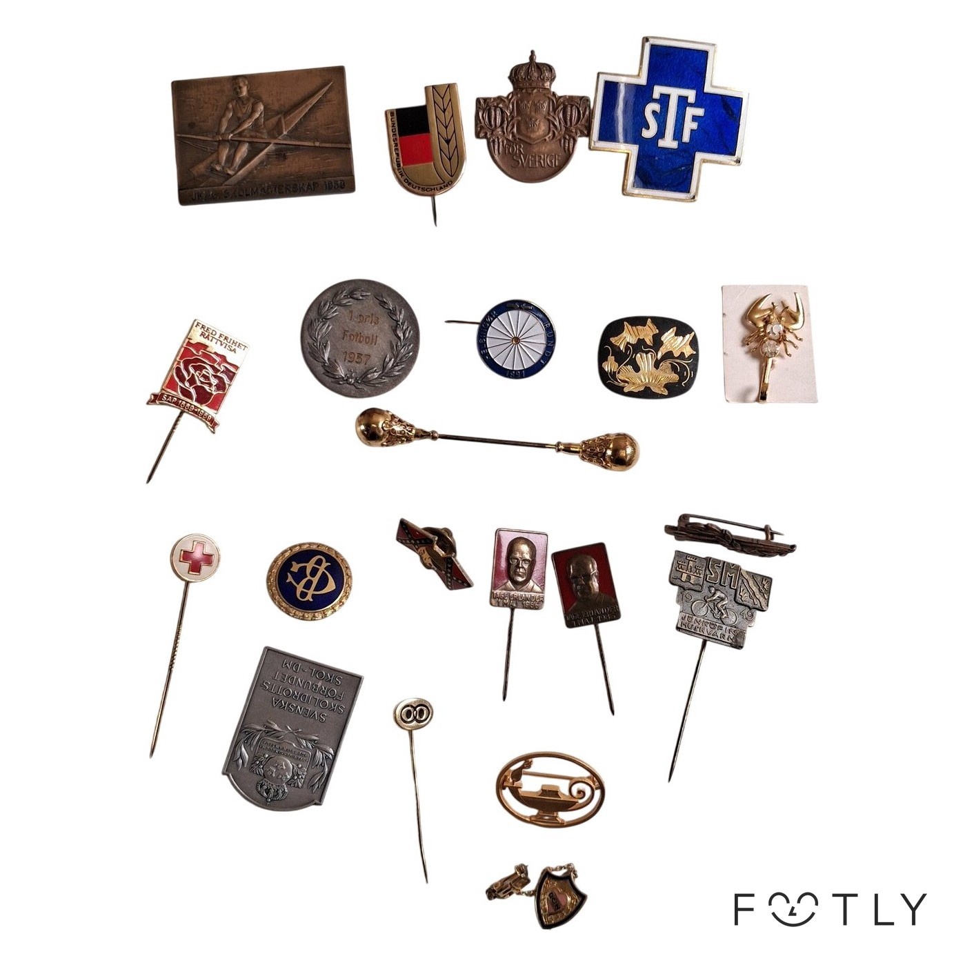 Parti ca 20 st Pins Medaljer Nålar Vintage Sport STF Röda Korset Skol DM Sverige