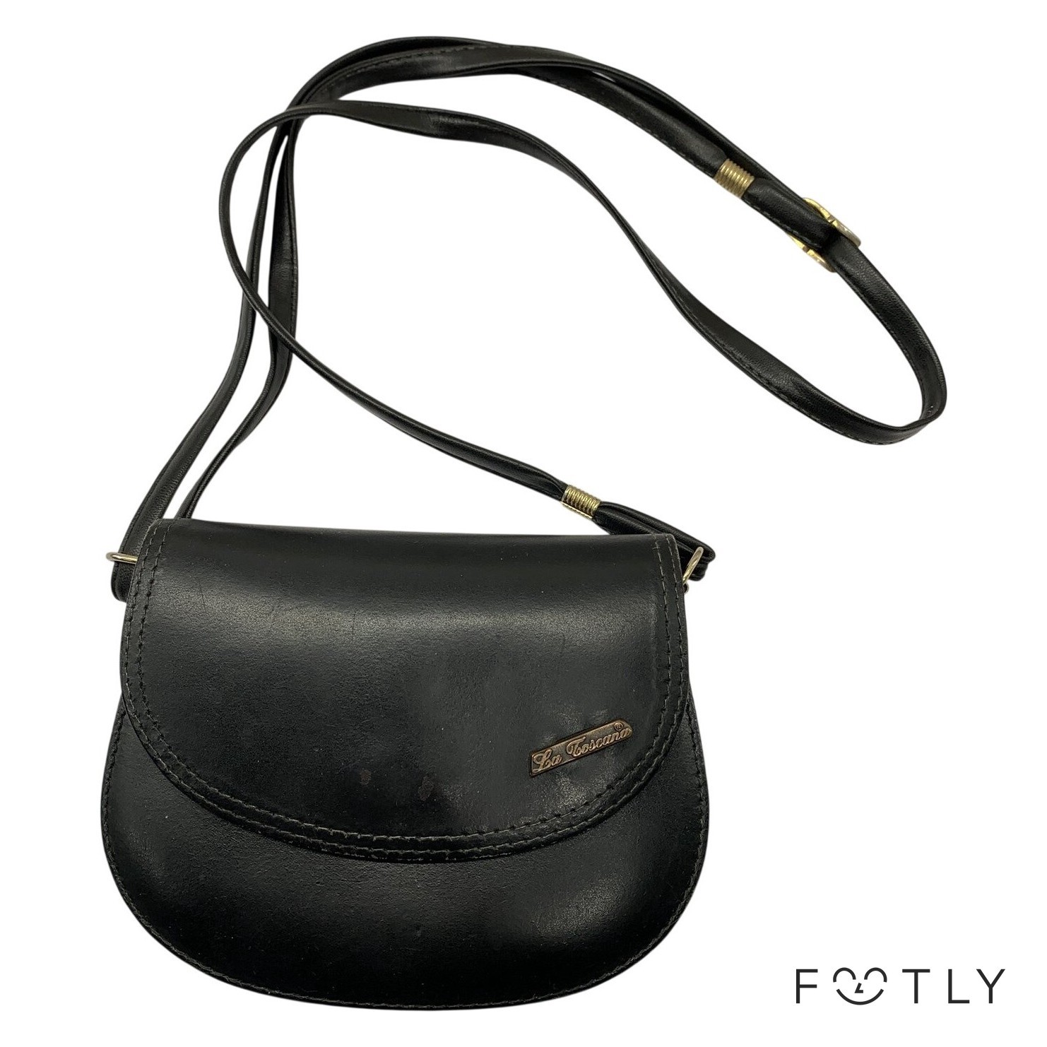 La Toscana Axelremsväska Dam Svart Läder Väska Fack Elegant Skinn Crossbody