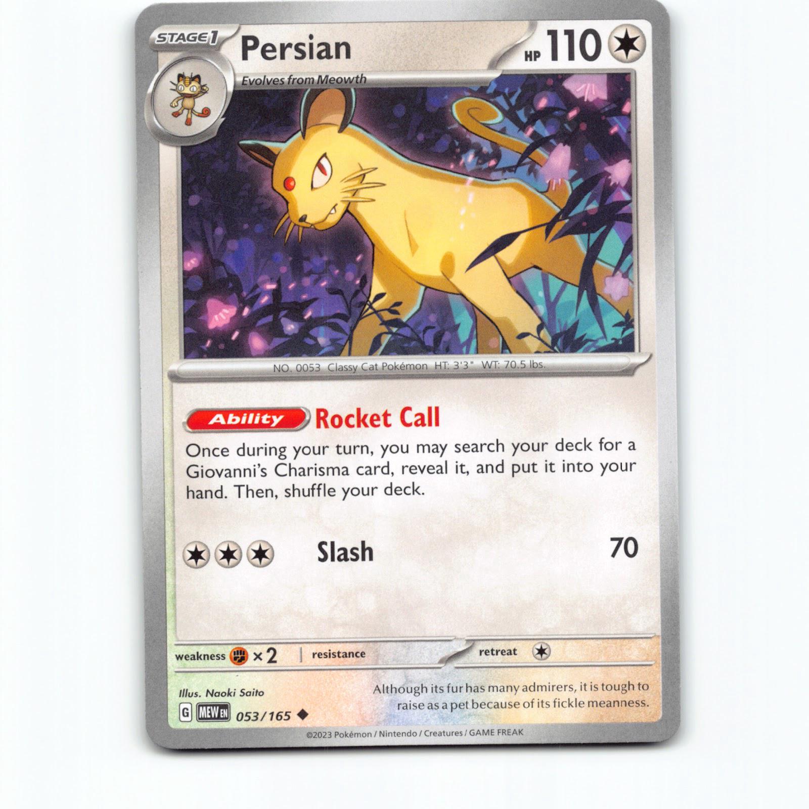 Persian 053/165 Pokémon MEW EN Scarlet & Violet 151 Pokemon Kort Scarlet & Viole
