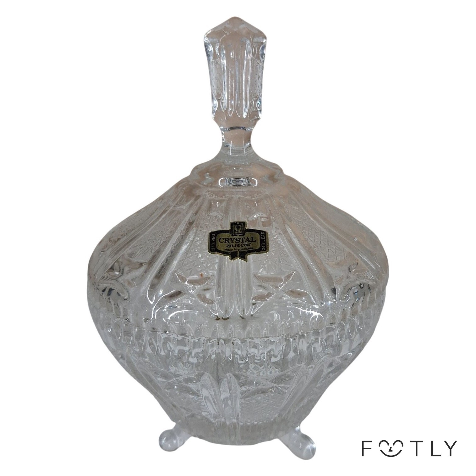 Zajecar Crystal bonbonjär Skål Med Lock Glas 24% Bly Made In Yugoslavia Kristall