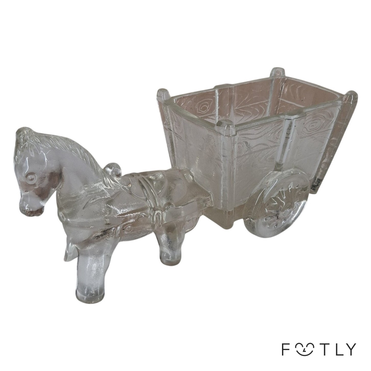 Häst Med Vagn Glas Vintage Figurin Klarglas Hästfigur Skulptur Dekor Kruka