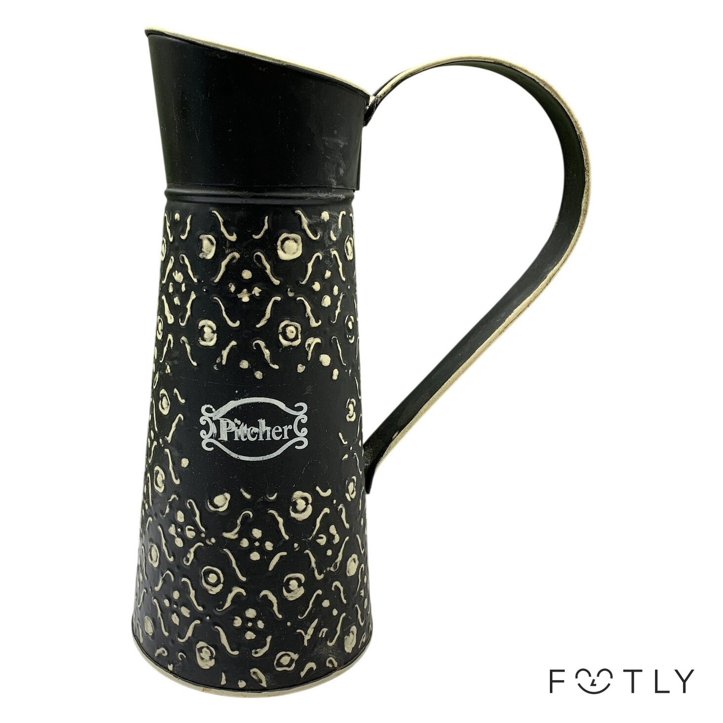 Tripple House Pitcher Kanna Svart Mönstrad Metall Retro Vintage Vas Dekor