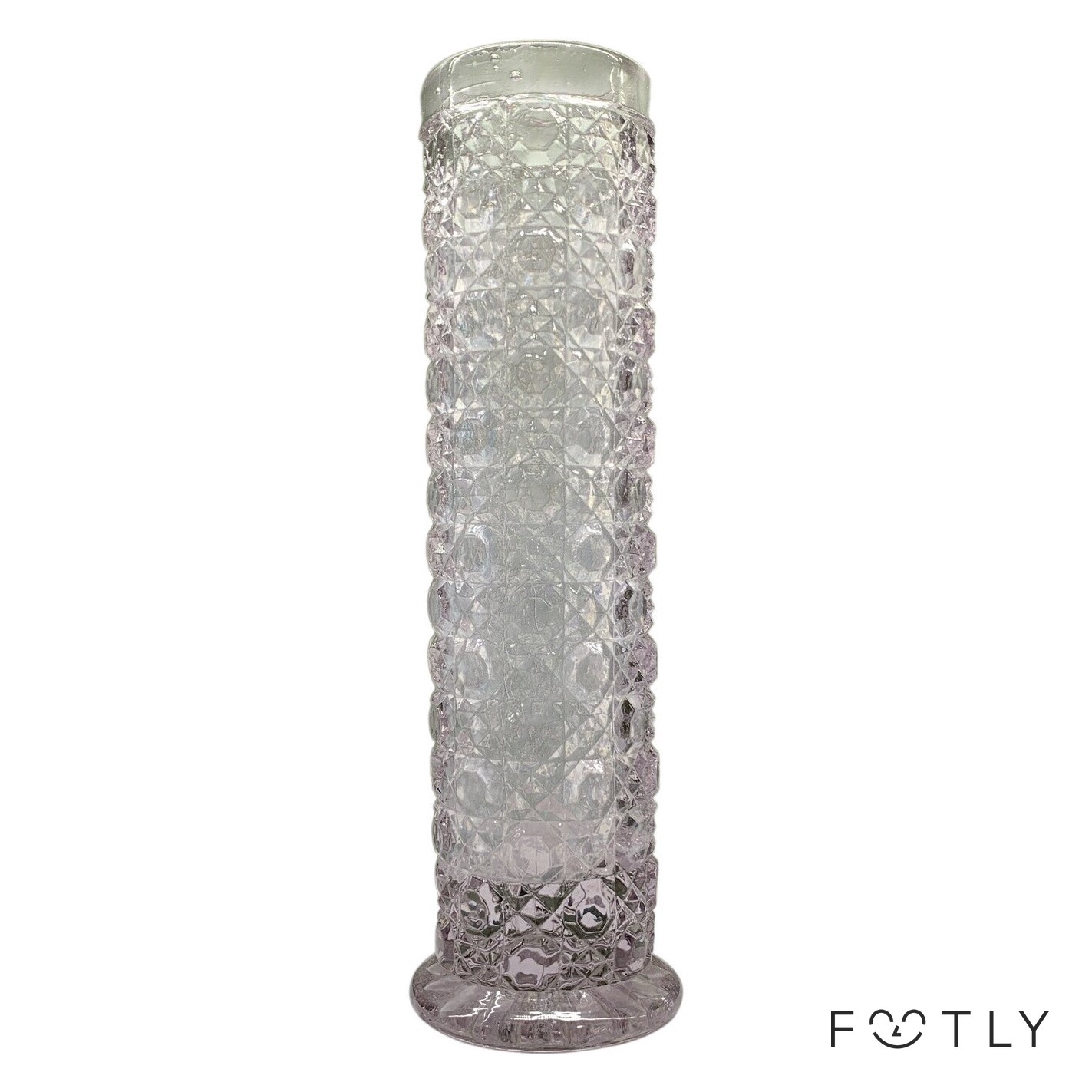 Vas Glas Lila Pressglas Mönstrad Cylinder Vintage Blomstervas