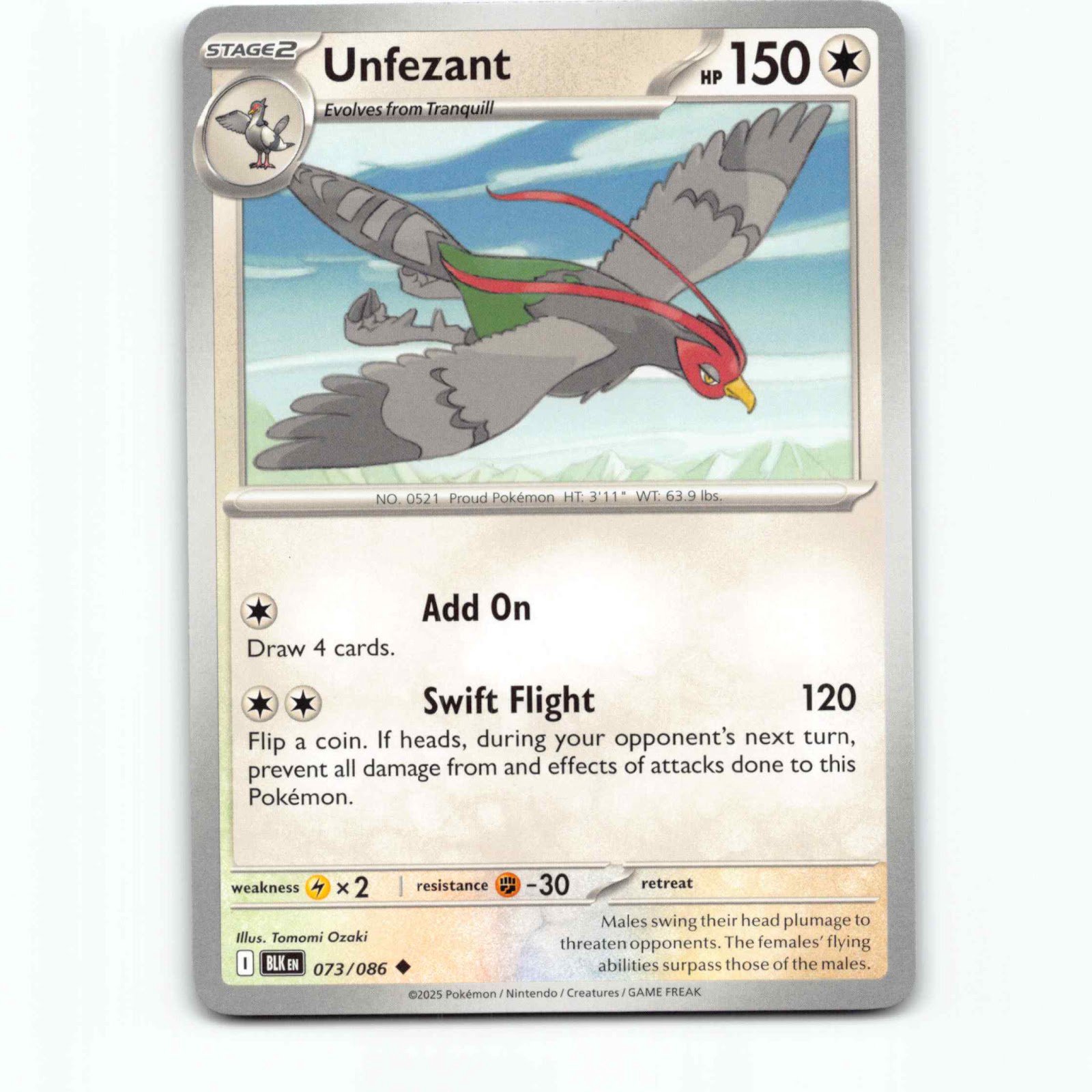 Unfezant 073/086 Pokémon BLK EN Black Bolt Pokemon Kort Scarlet & Violet