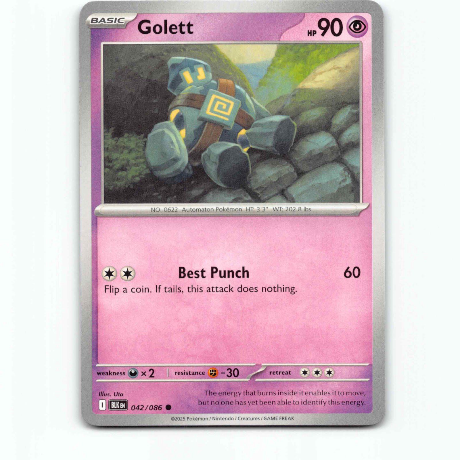 Golett 042/086 Pokémon BLK EN Black Bolt Pokemon Kort Scarlet & Violet