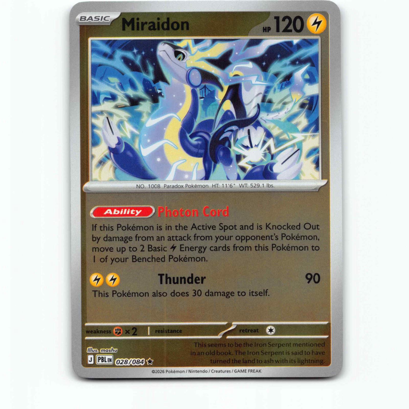 Miraidon 028/084 Pokémon Reverse Holo PBL EN Pitch Black Pokemon Kort Mega Evolu