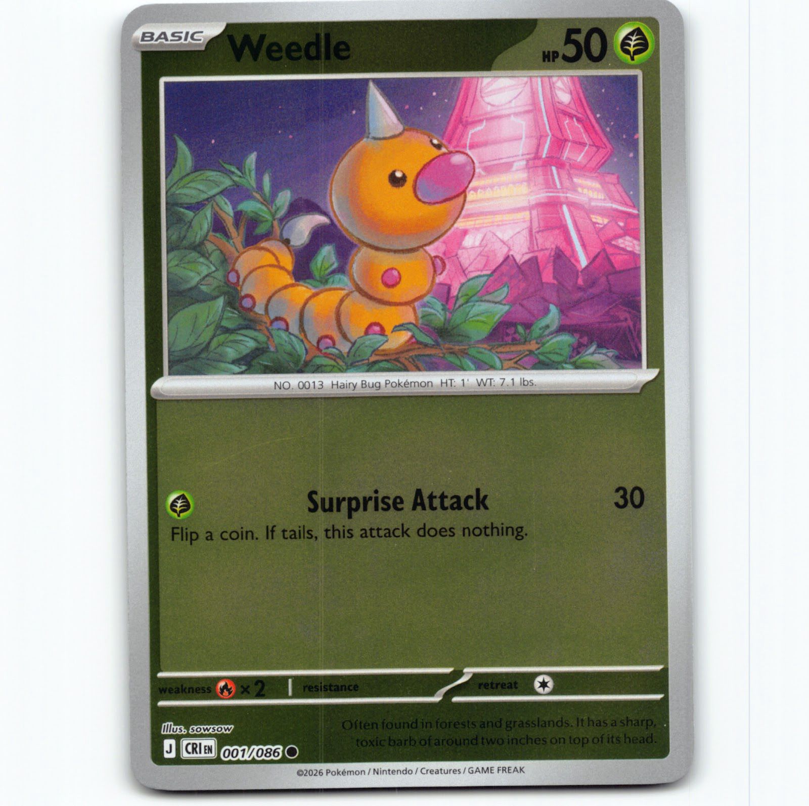 Pokémon Weedle CRI EN 001/086 Reverse Holo Pokemon Kort Chaos Rising Mega