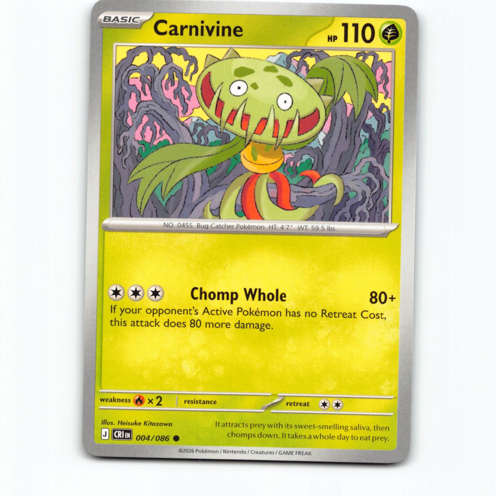 Carnivine 004/086 Pokémon CRI EN Chaos Rising Pokemon Kort Mega Evolution