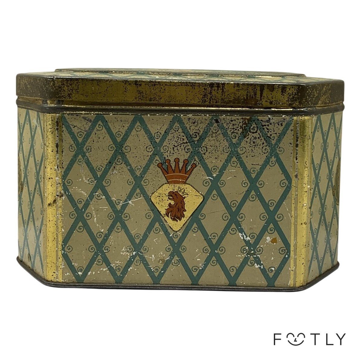 Skånska Kaffe Aktiebolaget Plåtburk Vintage Guld Grön Lejon Dekor Helsingborg