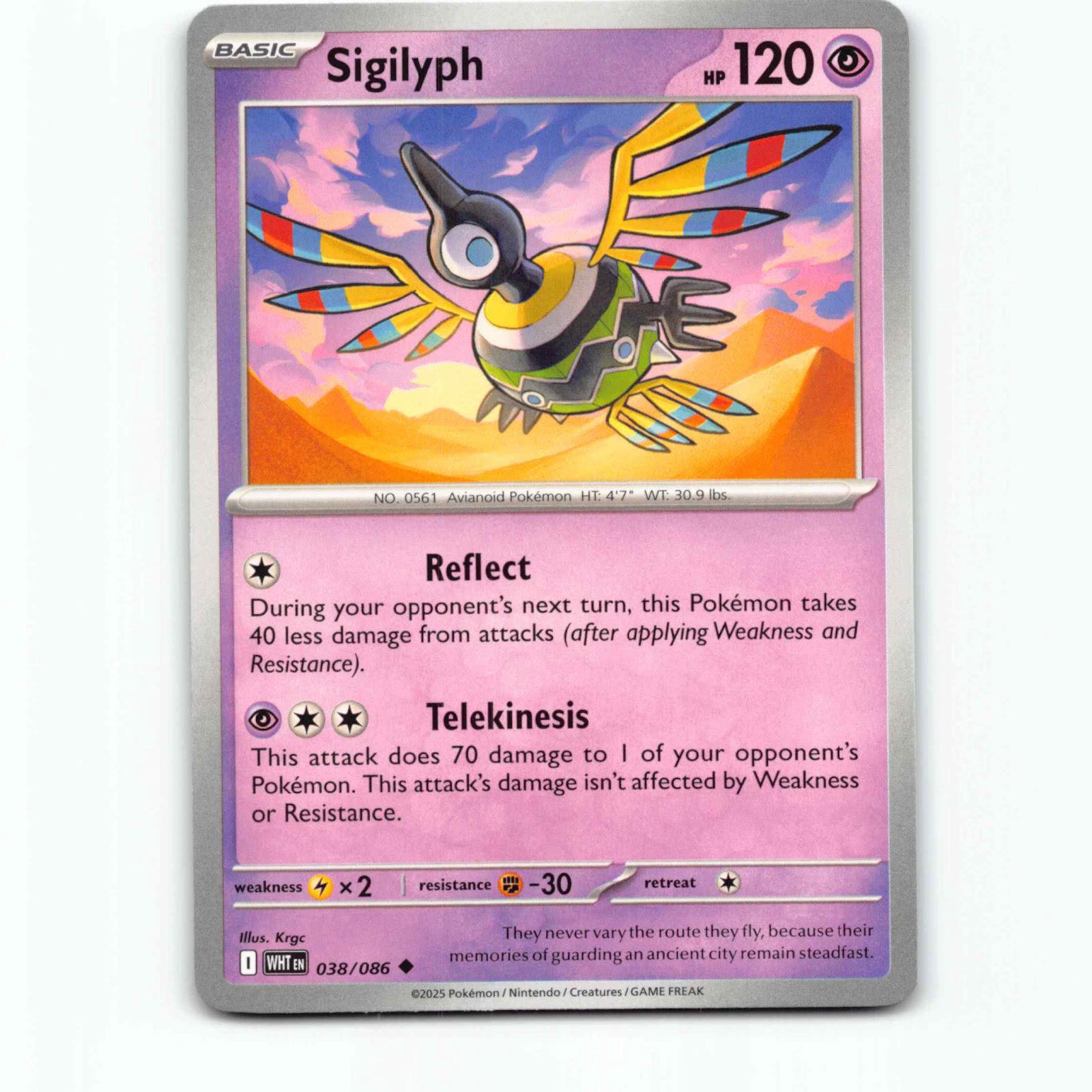 Sigilyph 038/086 Pokémon WHT EN White Flare Pokemon Kort Scarlet & Violet