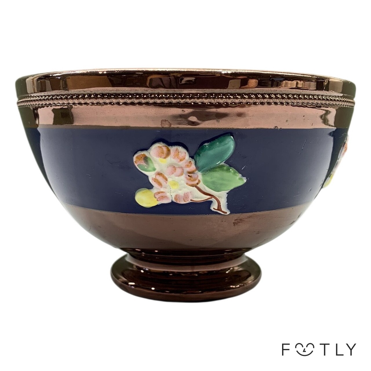 Skål Vintage Porslin Kopparluster Sarreguemines France Blommor Antik Retro
