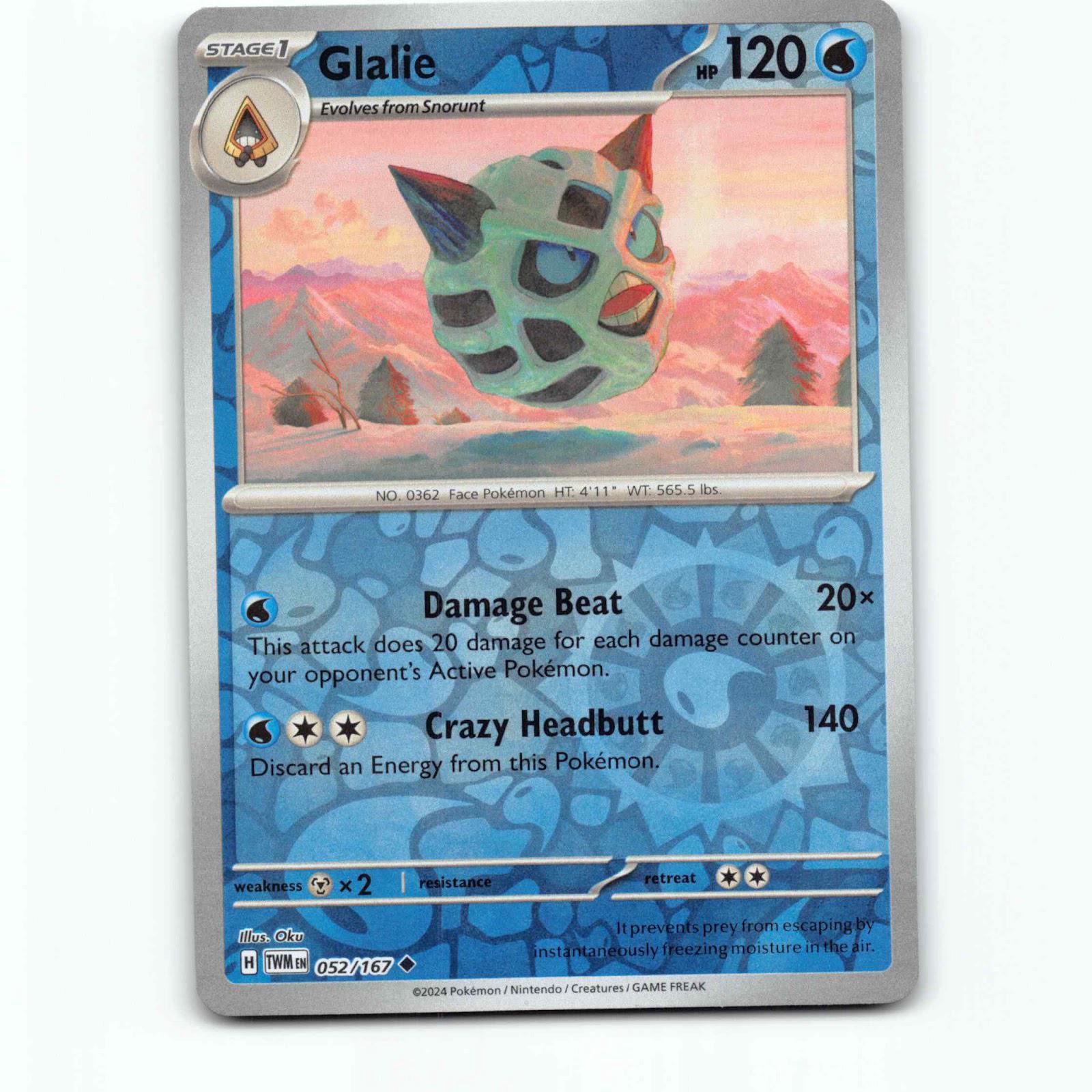 Glalie 052/167 Pokémon Reverse Holo TWM EN Twilight Masquerade Pokemon Kort Scar