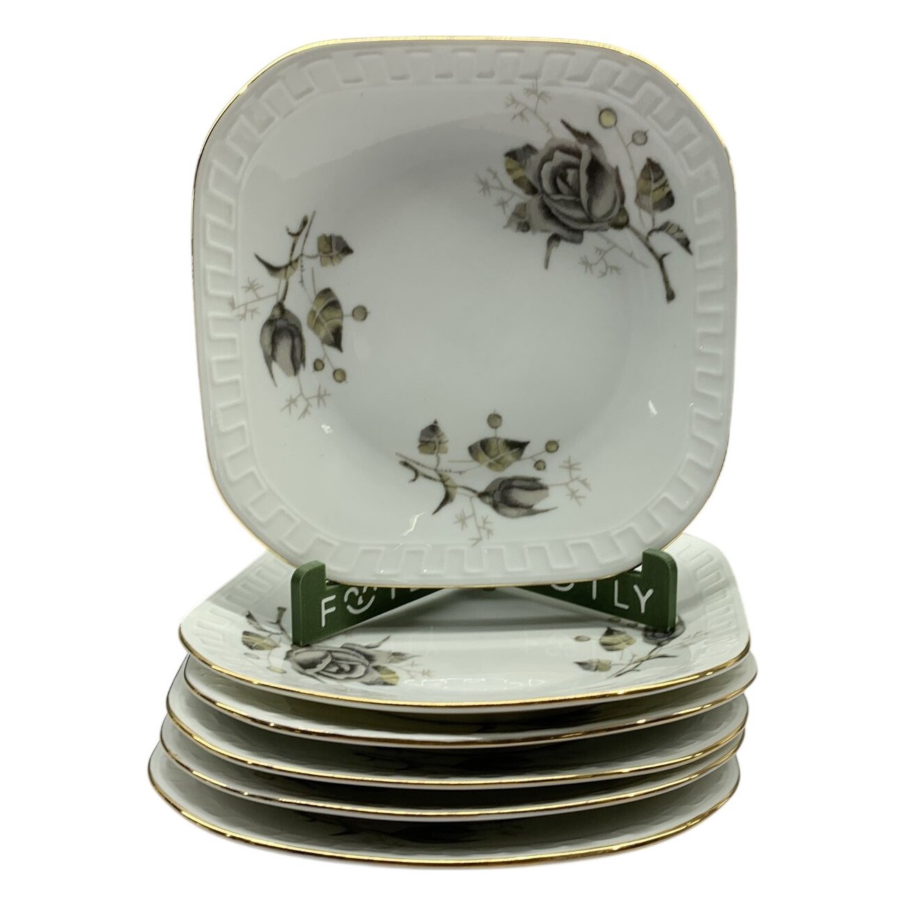 6 st Wawel Assietter Porslin Rosor Gulddekor Vit Blommor Retro
