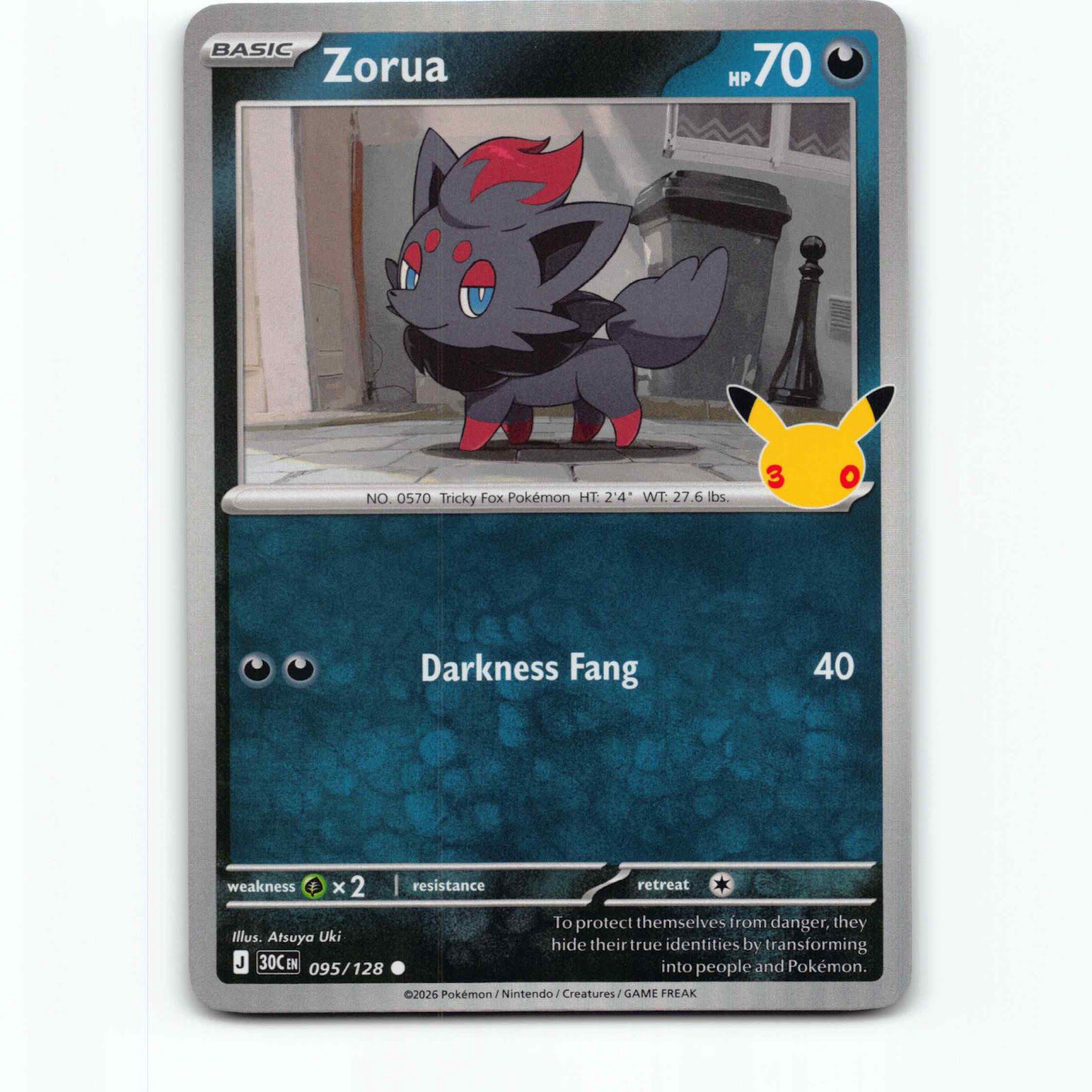 Zorua 95 Holo Pokémon 30C EN 095/128 30th Celebration Pokemon Kort