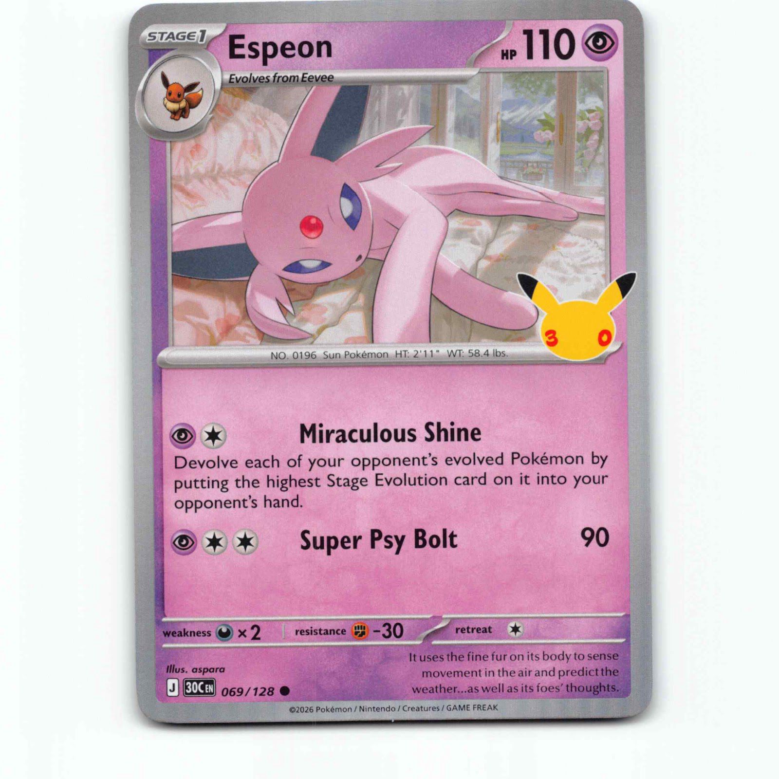 Espeon 69 Holo Pokémon 30C EN 069/128 30th Celebration Pokemon Kort