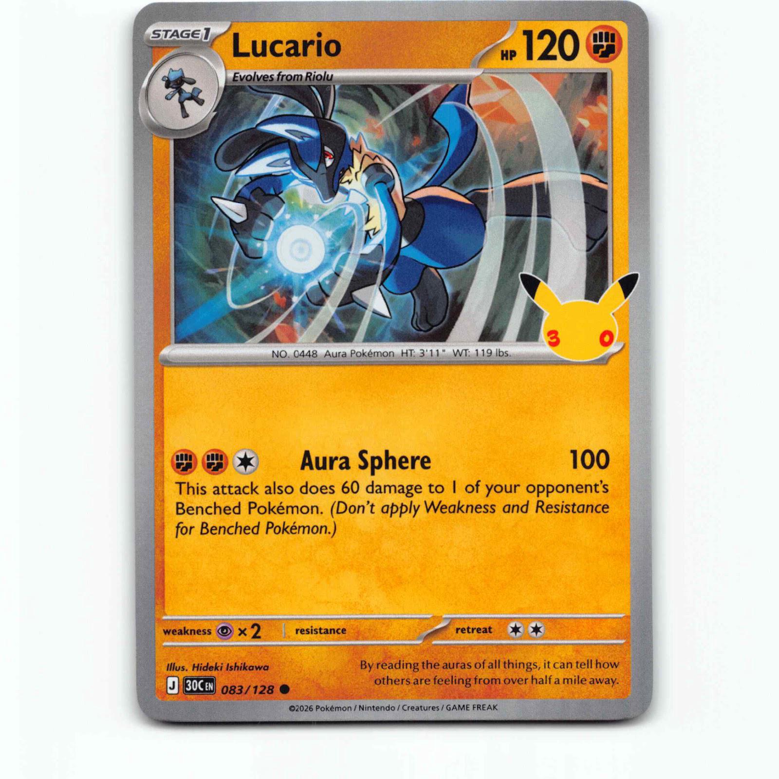 Lucario 83 Holo Pokémon 30C EN 083/128 30th Celebration Pokemon Kort