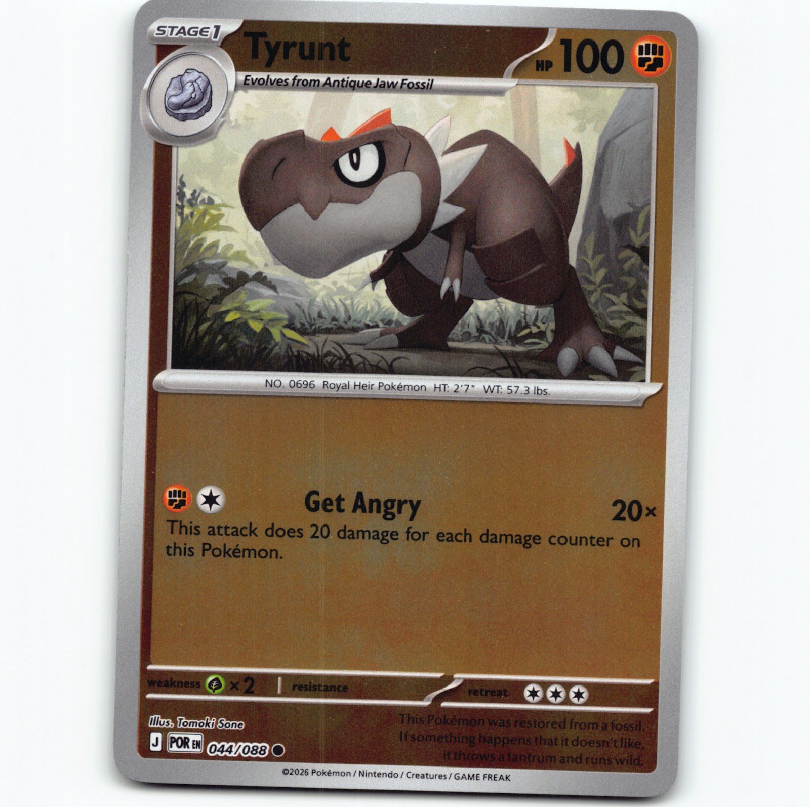 Pokémon Tyrunt POR EN 044/088 Reverse Holo Pokemon Kort Perfect Order Mega Evolu