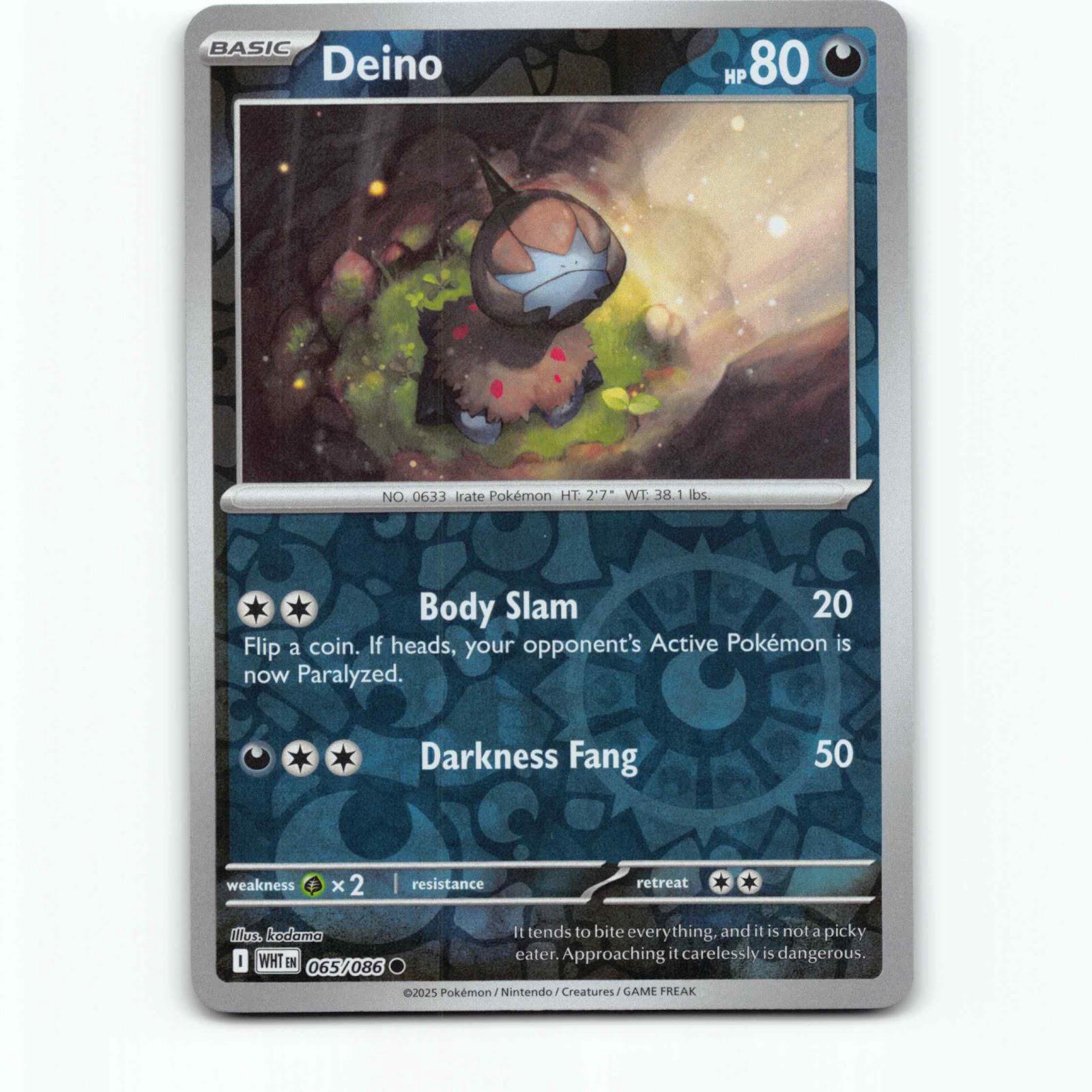 Deino 65 Reverse Holo Pokémon WHT EN 065/086 White Flare Pokemon Kort