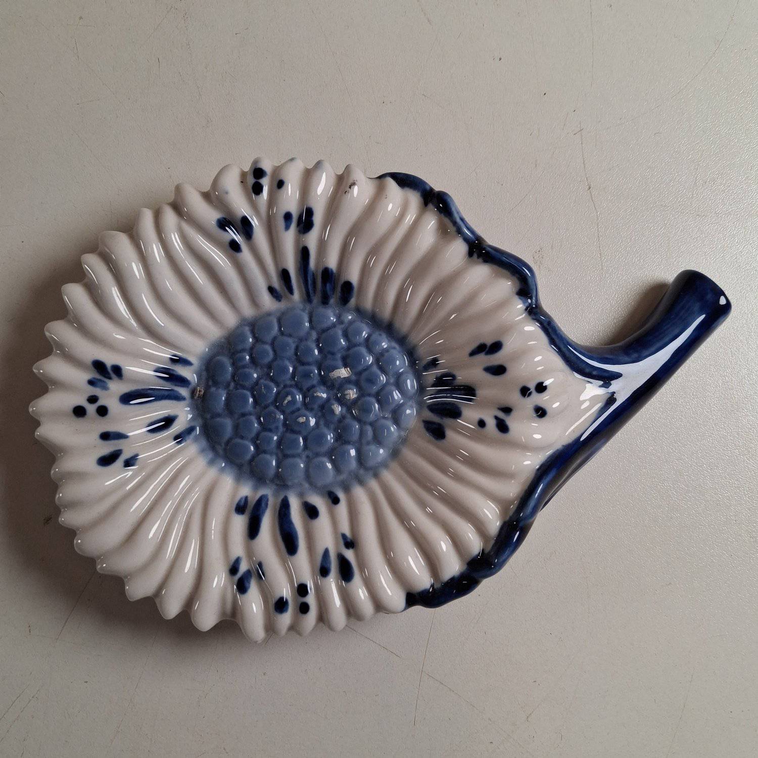 Tvålkopp Solros Porslin Blå Vit Keramik Badrum Retro Vintage Design Fat