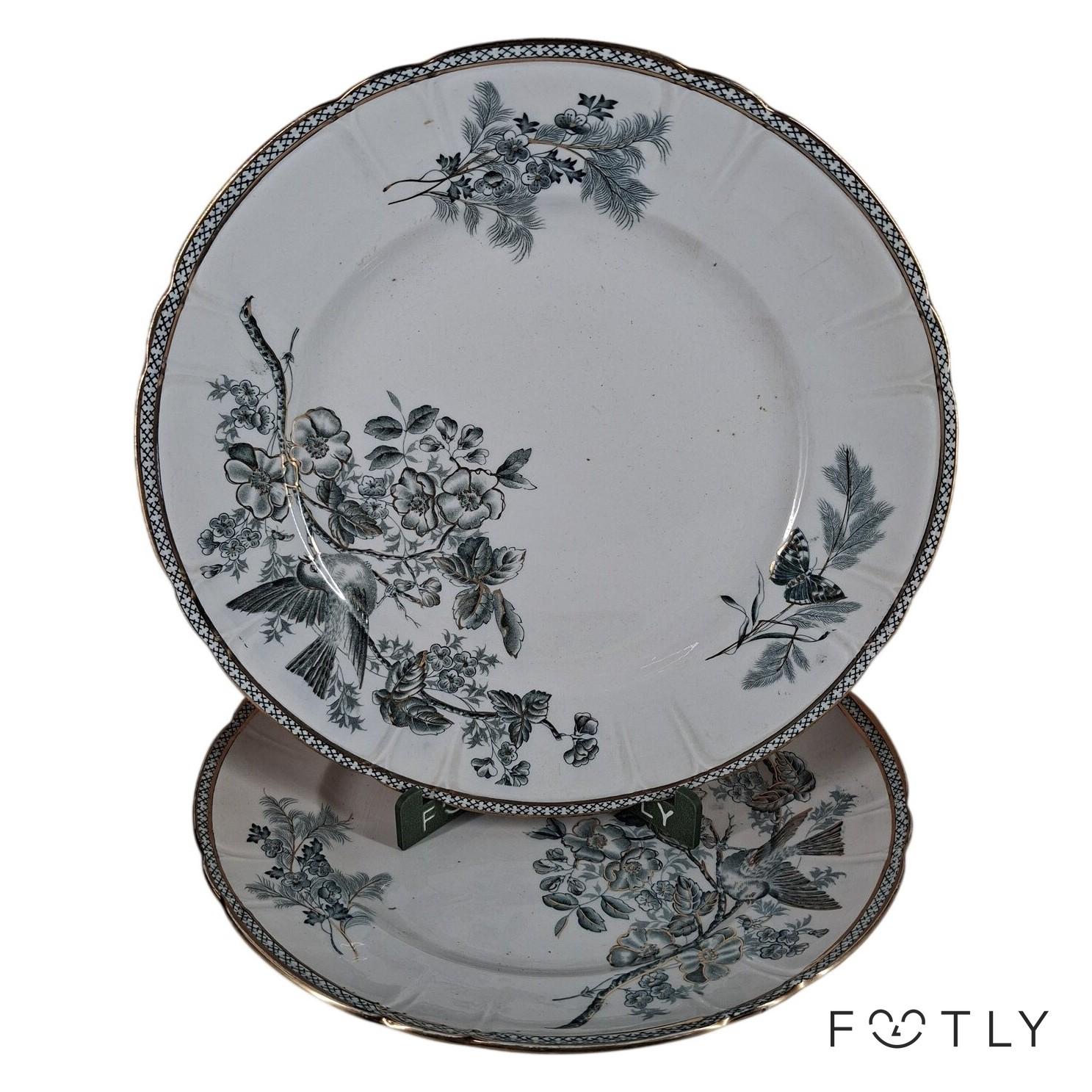 Gustafsberg Wexiö 2 st Tallrikar Vintage Porslin Vit Svart Fat Gustavsberg Antik