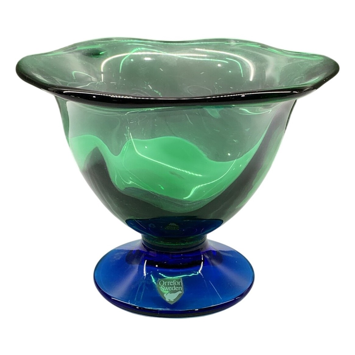 Orrefors Louise Erika Lagerbielke Skål Grön Konstglas Design Glas Etikettmärkt