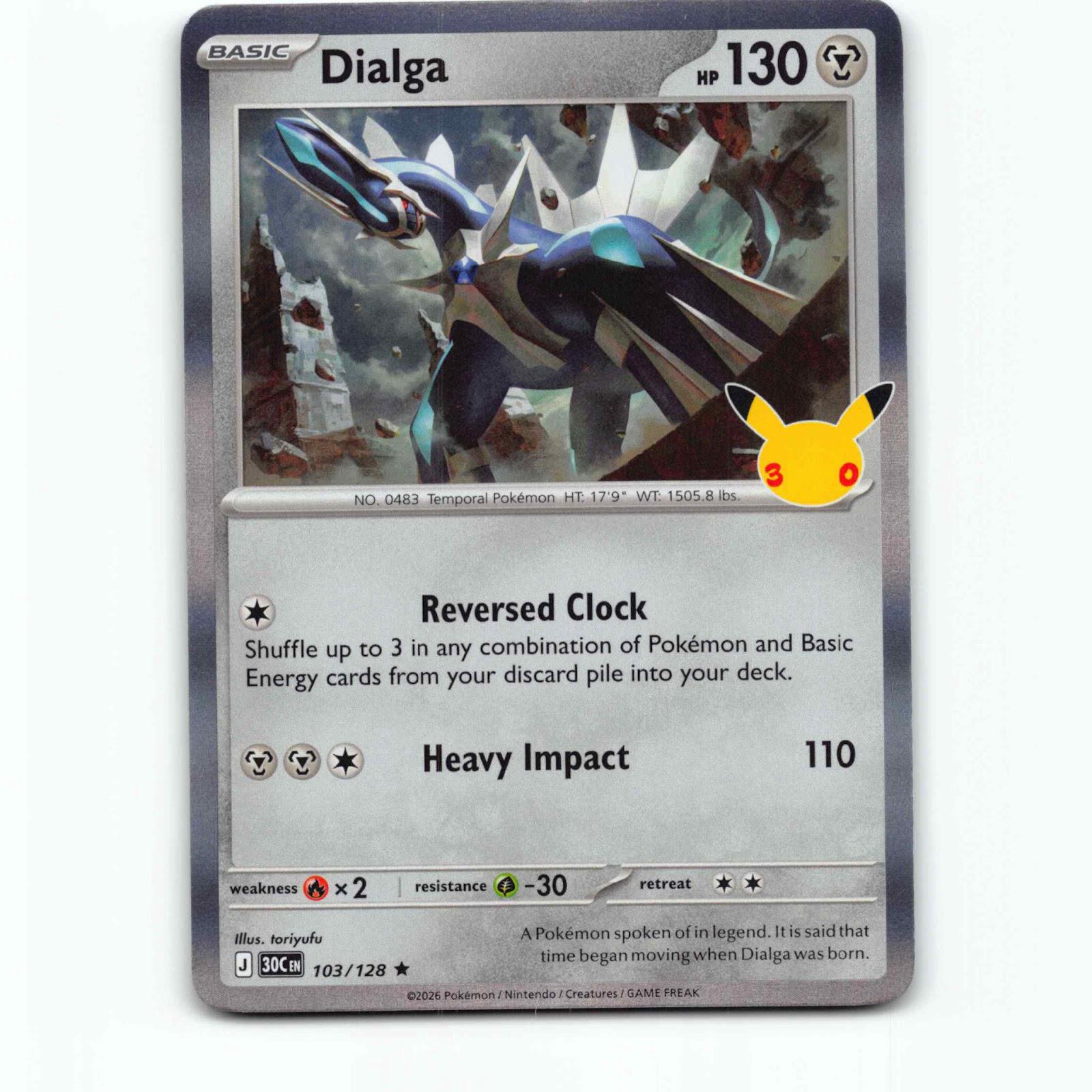 Dialga 103 Holo Pokémon 30C EN 103/128 30th Celebration Pokemon Kort